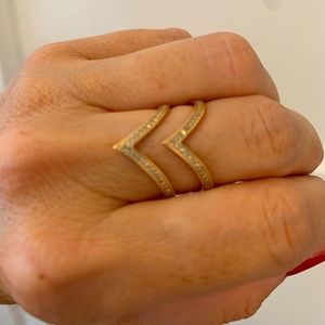 Rose Gold and Pavé Diamond Chevron V Shaped Rings